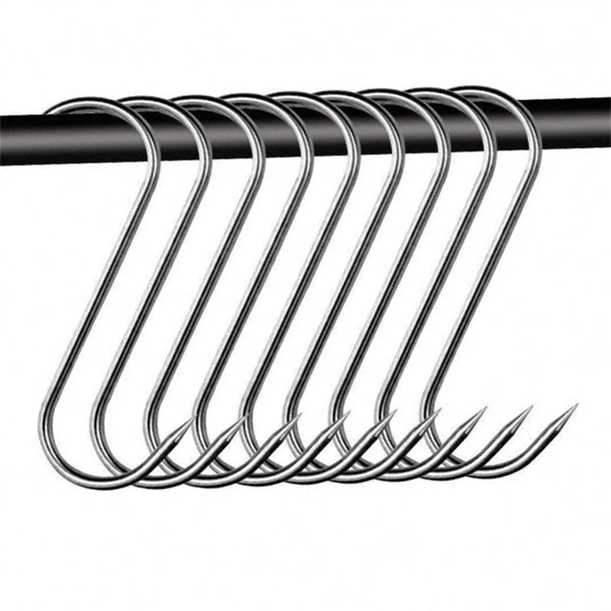 10PCS Steel S Meat Hooks for Beef Pork Lamb Roast Duck BBQ Grill Oven Hanging - L