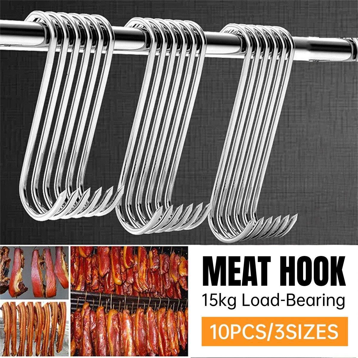 10PCS Steel S Meat Hooks for Beef Pork Lamb Roast Duck BBQ Grill Oven Hanging - L
