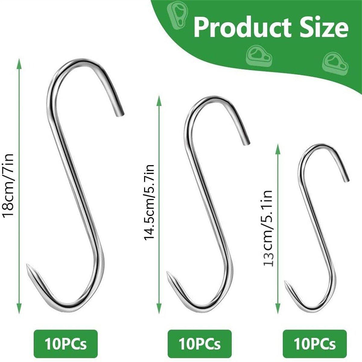 10PCS Steel S Meat Hooks for Beef Pork Lamb Roast Duck BBQ Grill Oven Hanging - S