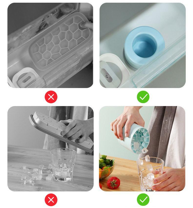 Silicone Ice Cube Tray Mould Ice Box Compartment Bucket for Easy Ice Making - Gray