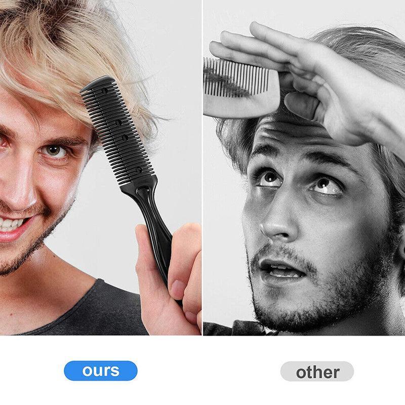 2PCS Razor Comb With Blades Razor Trimmer DIY Double Sides Hair Thinning Comb - Pink+Black