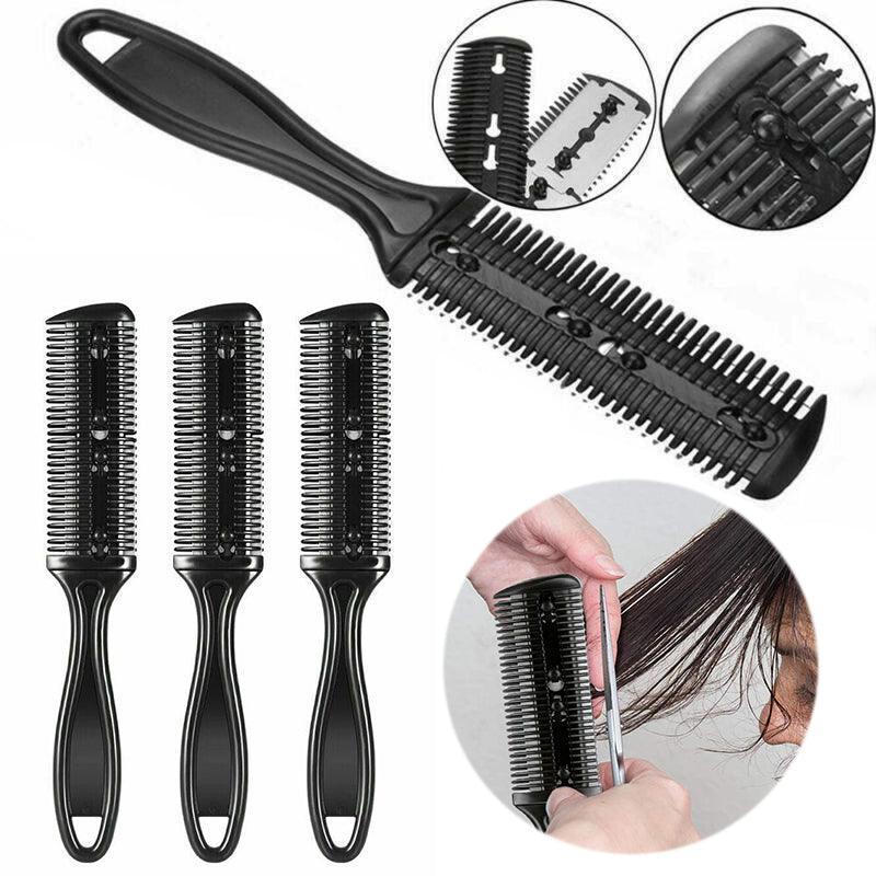 2PCS Razor Comb With Blades Razor Trimmer DIY Double Sides Hair Thinning Comb - Pink+Black
