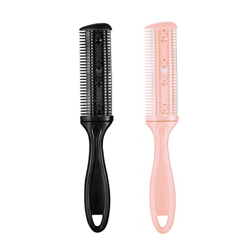 2PCS Razor Comb With Blades Razor Trimmer DIY Double Sides Hair Thinning Comb - Pink+Black