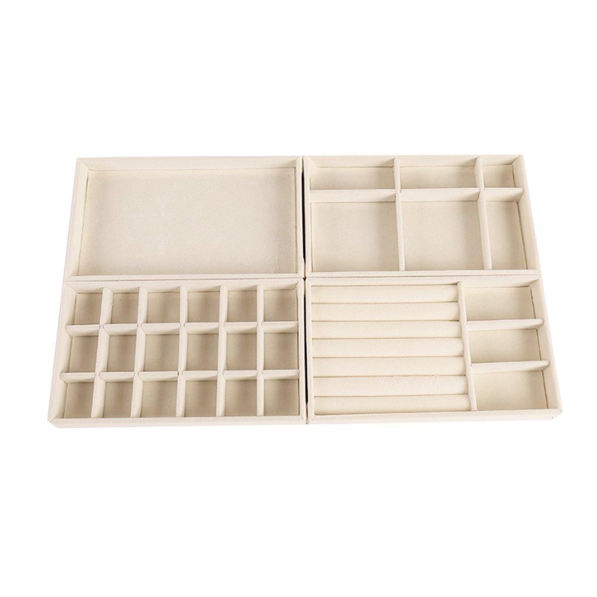 4PCS Flannel Jewelry Storage Trays Necklace Ring Earrings Organizer