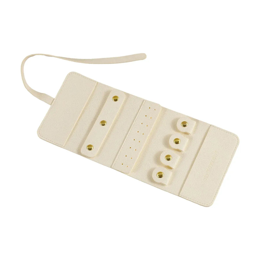 Portable Microfiber Jewelry Storage Bag Roll Organizer for Earrings Necklaces - Beige