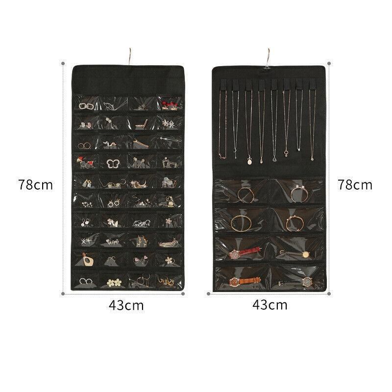 48 Pockets Jewelry Hanging Storage Organizer Holder Earring Display Pouch Bag - Beige
