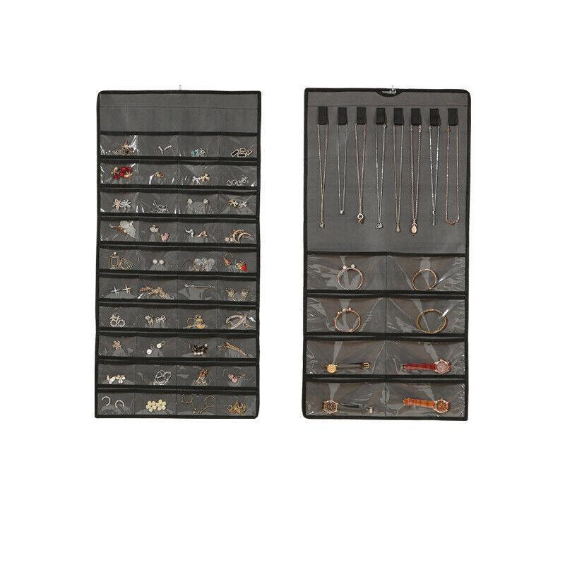 48 Pockets Jewelry Hanging Storage Organizer Holder Earring Display Pouch Bag - Grey