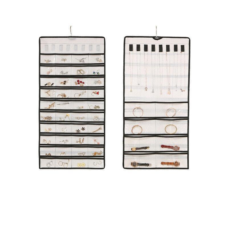 48 Pockets Jewelry Hanging Storage Organizer Holder Earring Display Pouch Bag - Grey