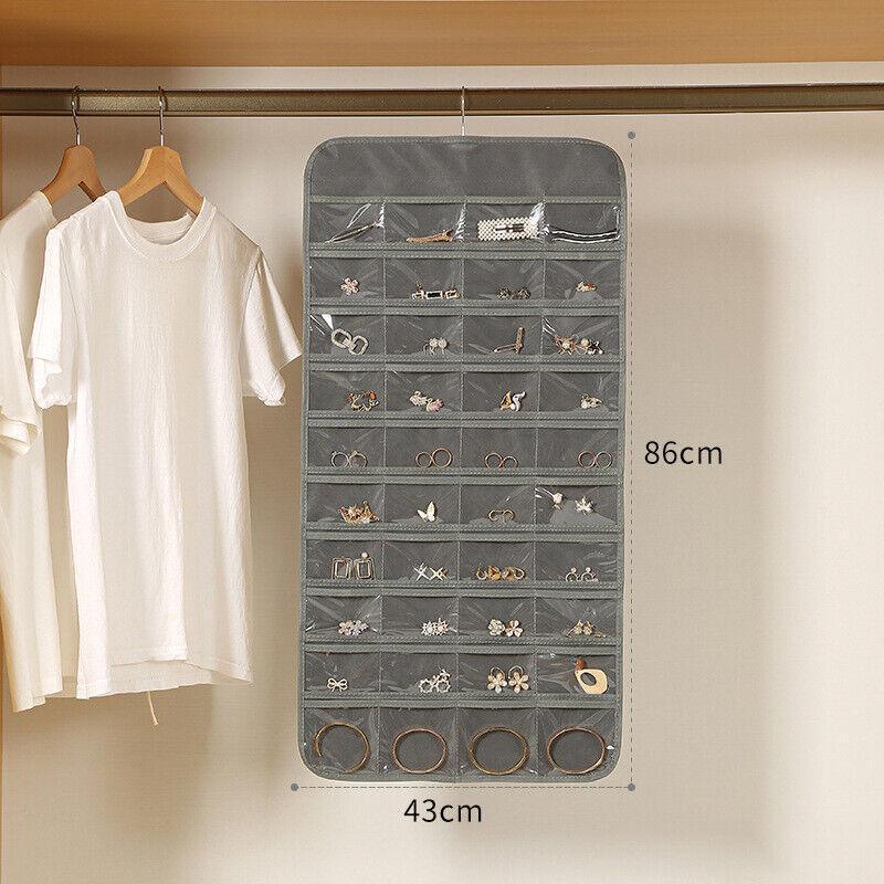 48 Pockets Jewelry Hanging Storage Organizer Holder Earring Display Pouch Bag - White