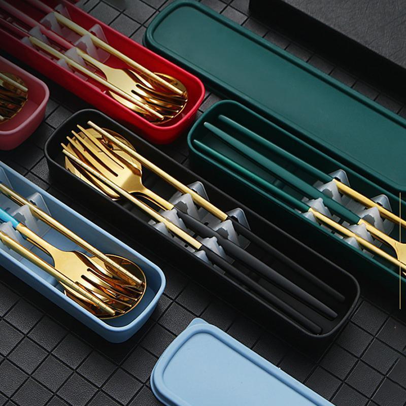 5PC Stainless Steel Portable Cutlery Set - Fork Spoon for Travel & Picnic - Blue