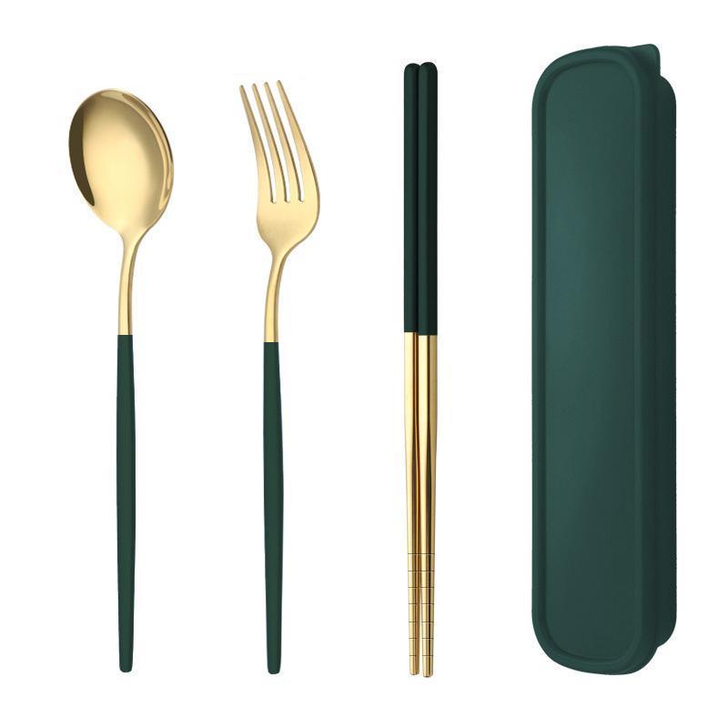 5PC Stainless Steel Portable Cutlery Set - Fork Spoon for Travel & Picnic - Blue