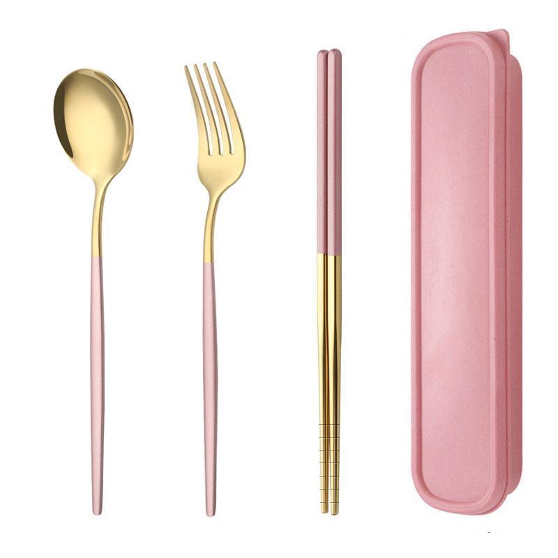 5PC Stainless Steel Portable Cutlery Set - Fork Spoon for Travel & Picnic - Blue