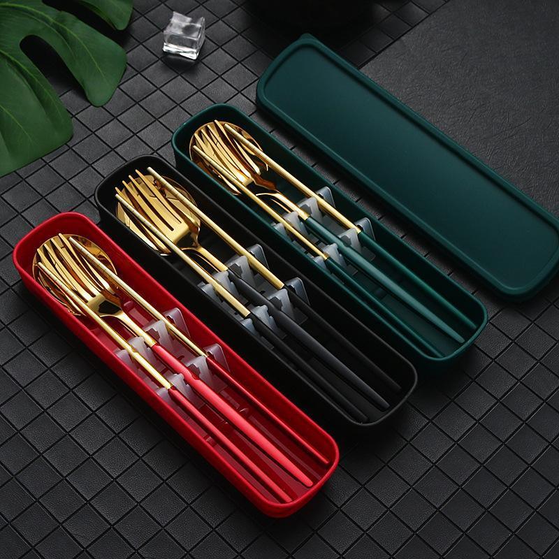 5PC Stainless Steel Portable Cutlery Set - Fork Spoon for Travel & Picnic - Red