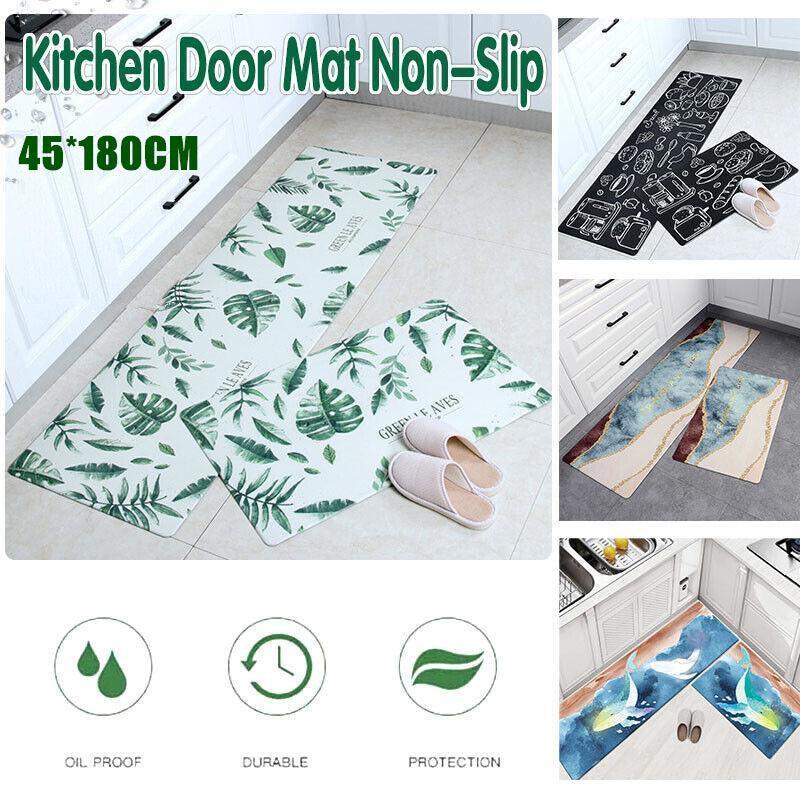 45x180cm Kitchen Mat Non-Slip Waterproof Pvc Floor Rug Carpet Anti-Oil Easy Clean - Leaf