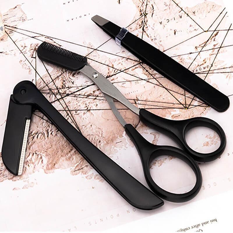 Eyebrow Razor Set Trimmer Shaver Scissors Spooley Dermaplaning Tweezers