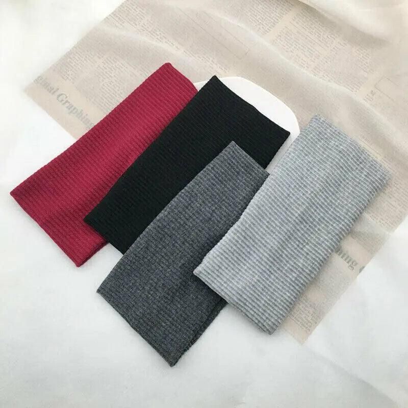 Women Headband Solid Wide Turban Knitted Cotton Hairband Girls Elastic Hair Band - Cyan