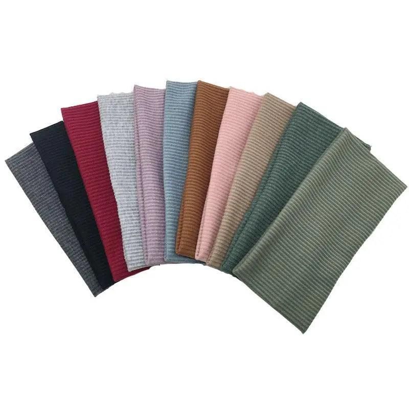 Women Headband Solid Wide Turban Knitted Cotton Hairband Girls Elastic Hair Band - Navy