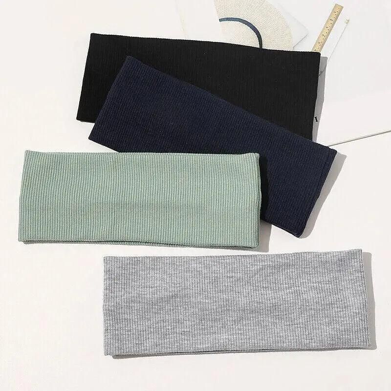 Women Headband Solid Wide Turban Knitted Cotton Hairband Girls Elastic Hair Band - Navy