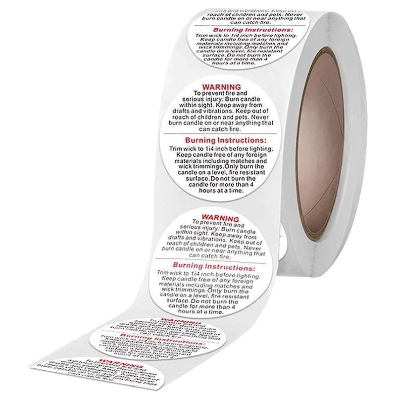 500PCS Candle Warning Labels Roll Round Stickers for Jars Wax Melts Containers