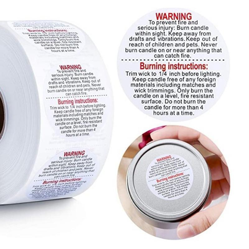 500PCS Candle Warning Labels Roll Round Stickers for Jars Wax Melts Containers