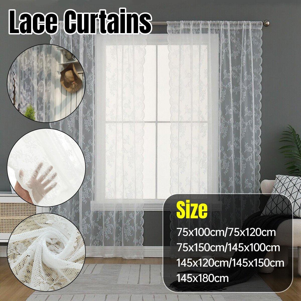 Elegant Lace Curtain Bedroom Window Door Screen Privacy Window Decor - 145*100cm