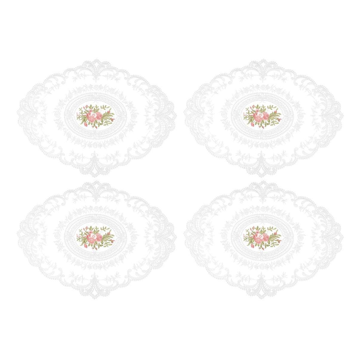 4 Pack Retro Lace Oval Placemats 31x42cm French Crochet Doilies 4 Colors Set - Sky Blue