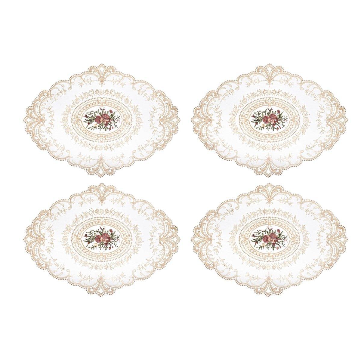 4 Pack Retro Lace Oval Placemats 31x42cm French Crochet Doilies 4 Colors Set - Sky Blue