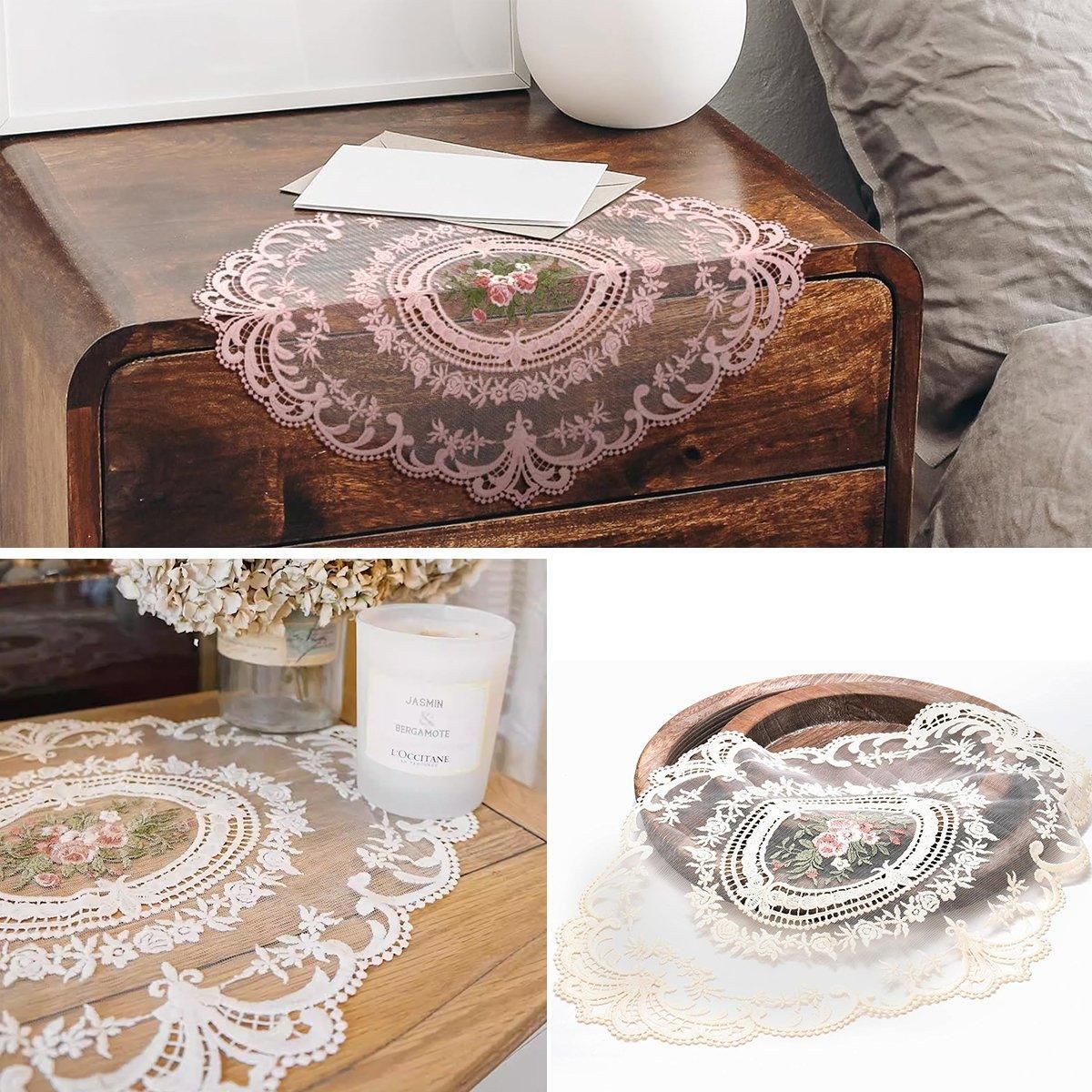4 Pack Retro Lace Oval Placemats 31x42cm French Crochet Doilies 4 Colors Set - White