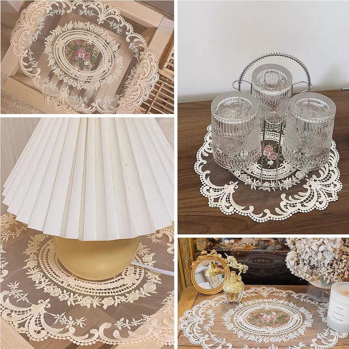 4 Pack Retro Lace Oval Placemats 31x42cm French Crochet Doilies 4 Colors Set - White