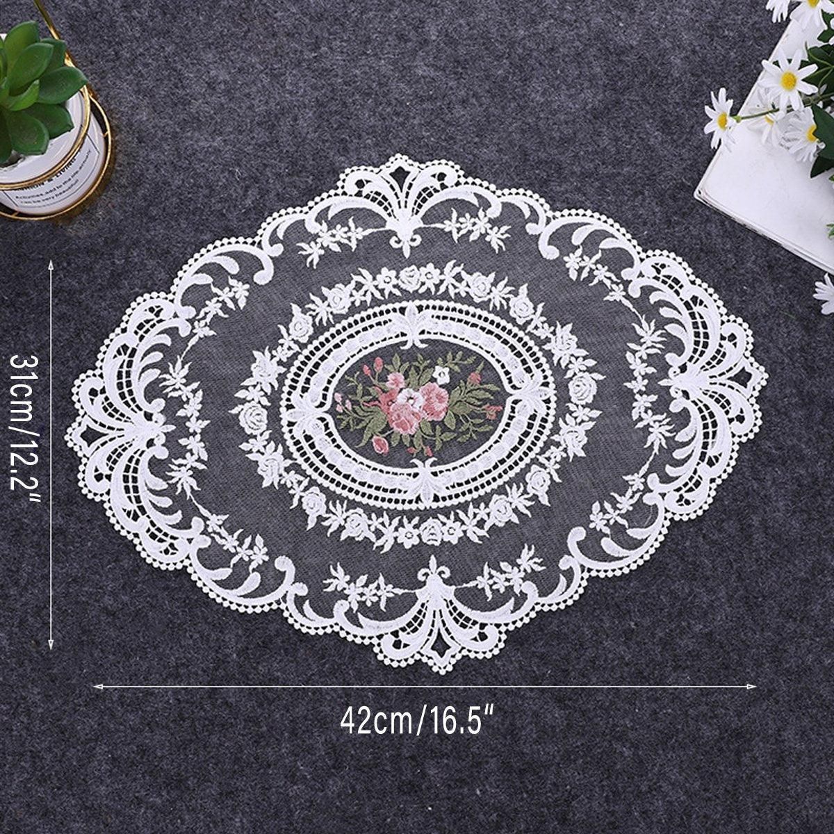 4 Pack Retro Lace Oval Placemats 31x42cm French Crochet Doilies 4 Colors Set - White