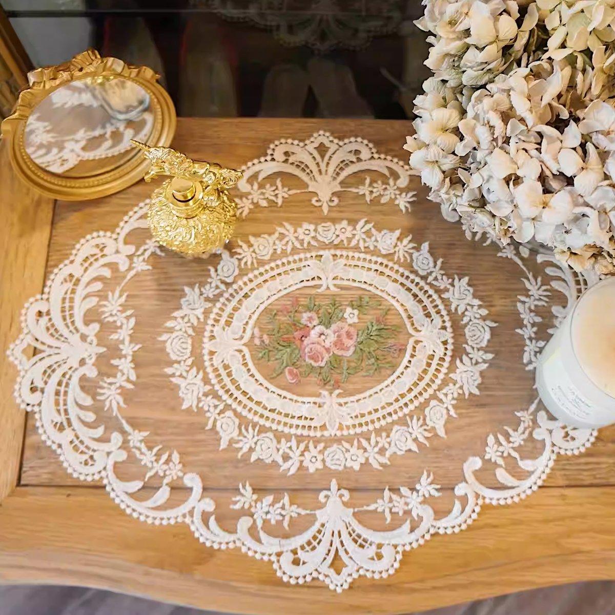 4 Pack Retro Lace Oval Placemats 31x42cm French Crochet Doilies 4 Colors Set - White