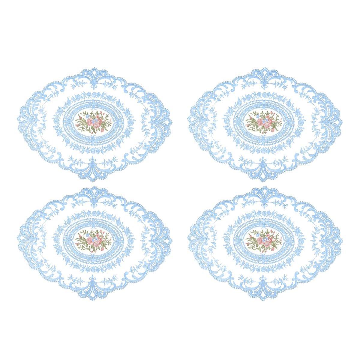 4 Pack Retro Lace Oval Placemats 31x42cm French Crochet Doilies 4 Colors Set - White