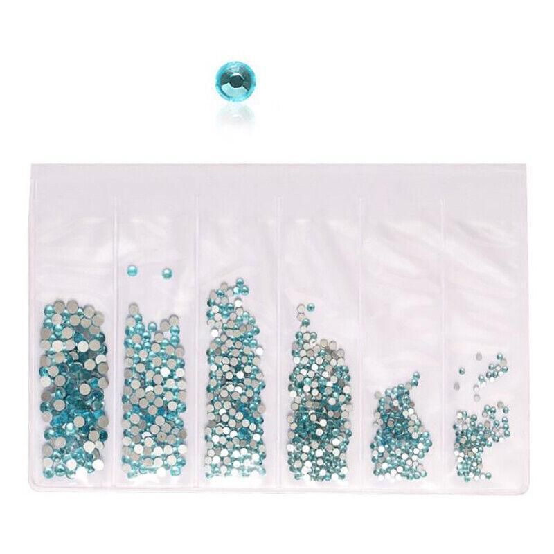 1440Pcs Glitter Rhinestones Crystal Clear Flat Bottom Glass Nail Art Nail Drill - Lake Blue