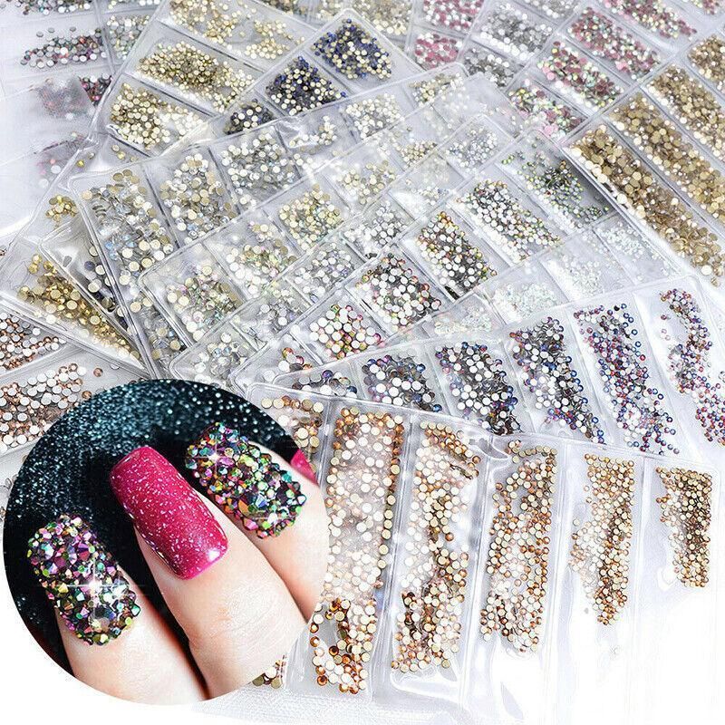 1440Pcs Glitter Rhinestones Crystal Clear Flat Bottom Glass Nail Art Nail Drill - Lake Blue