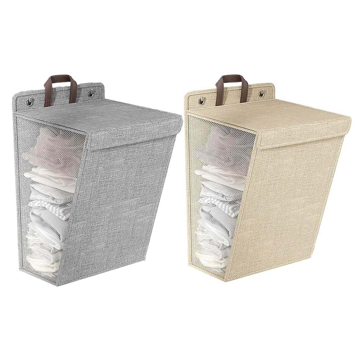 Foldable Laundry Basket Wall Mounted Clothes Storage Basket Household Organizer - Beige