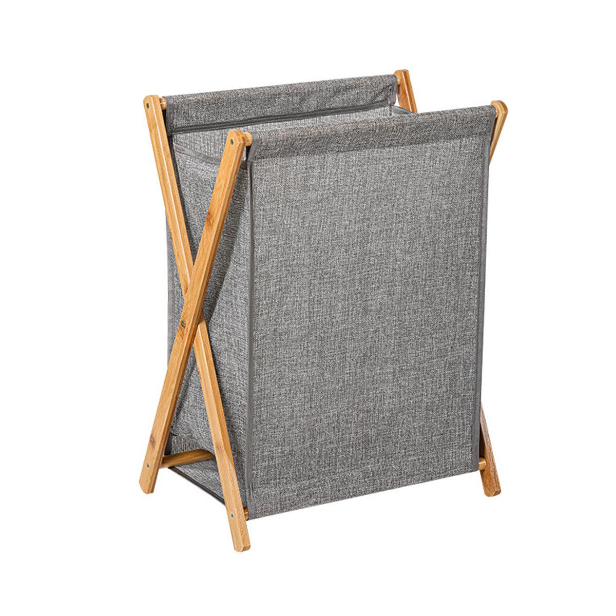 Wooden Collapsible Laundry Basket Dirty Clothes Storage Household Organizer - Beige-S