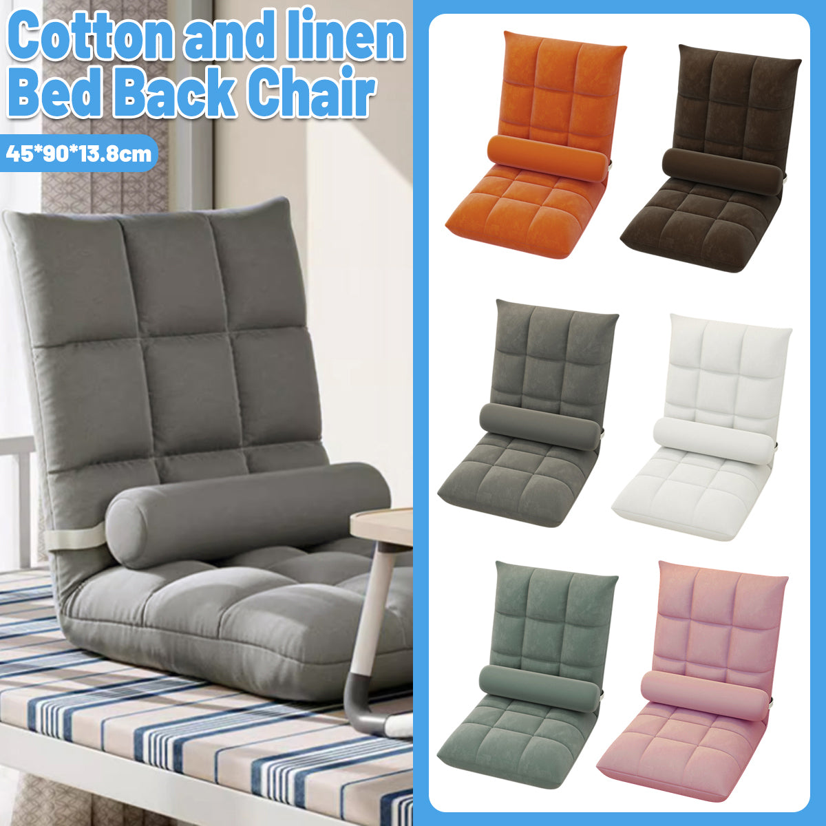 Floor Lounge Sofa Bed Chair with Lumbar Pillow Folding Adjustable Cushion - White