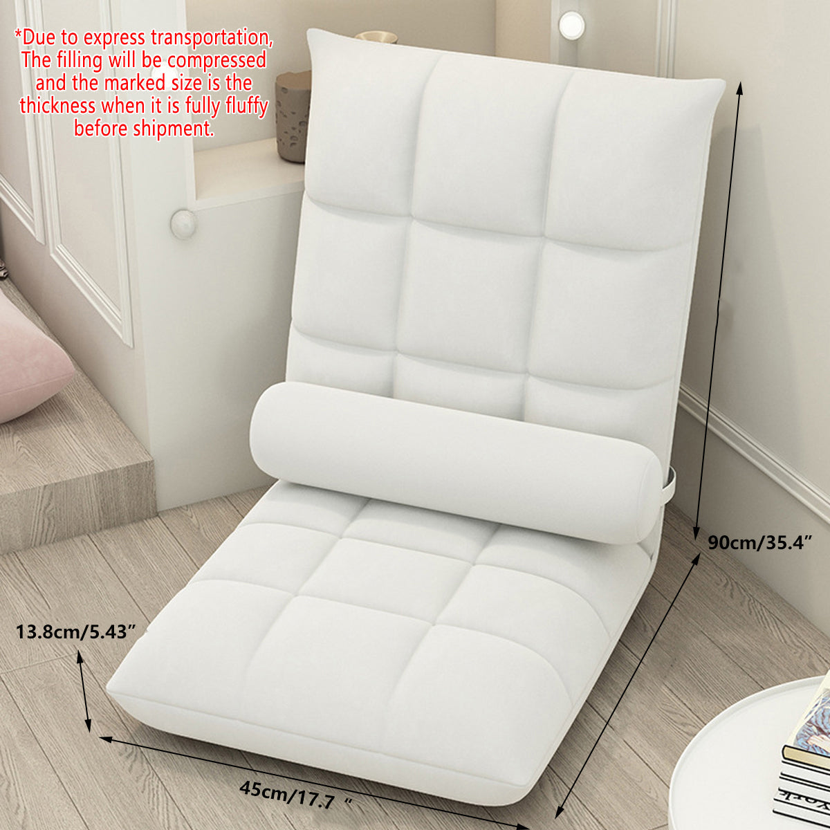 Floor Lounge Sofa Bed Chair with Lumbar Pillow Folding Adjustable Cushion - White