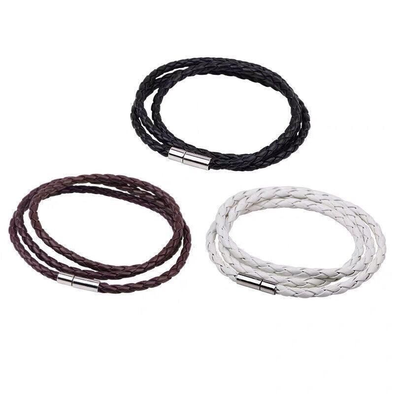 1Pc New Fashion Men Women Three Laps Pu Leather Bracelet Wristband Bangle Punk - Dark Brown