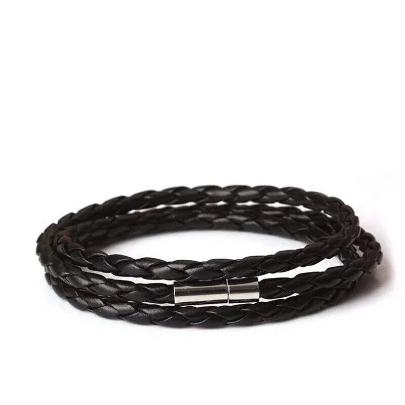 1Pc New Fashion Men Women Three Laps Pu Leather Bracelet Wristband Bangle Punk - Dark Brown