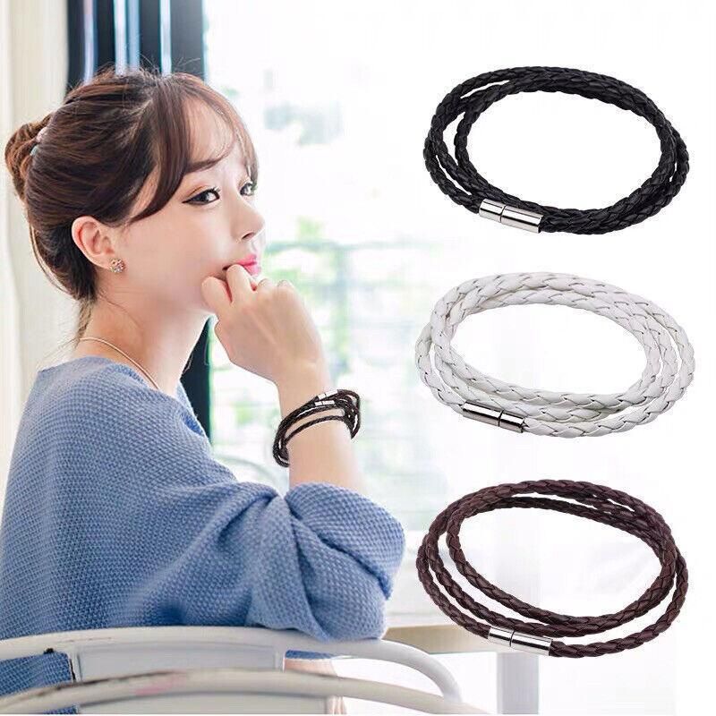 1Pc New Fashion Men Women Three Laps Pu Leather Bracelet Wristband Bangle Punk - Dark Brown