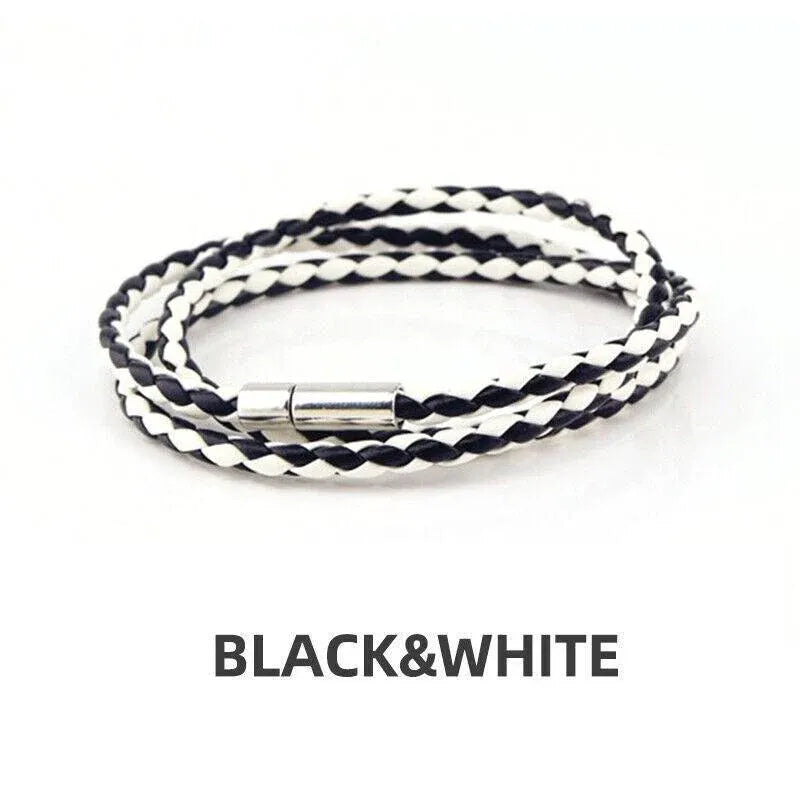 1Pc New Fashion Men Women Three Laps Pu Leather Bracelet Wristband Bangle Punk - White