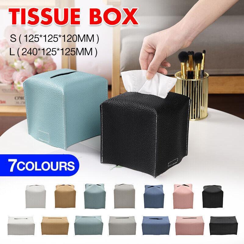 Large Size Tissue Box Dispenser Paper Holder Napkin Case Pu Leather Cover - White