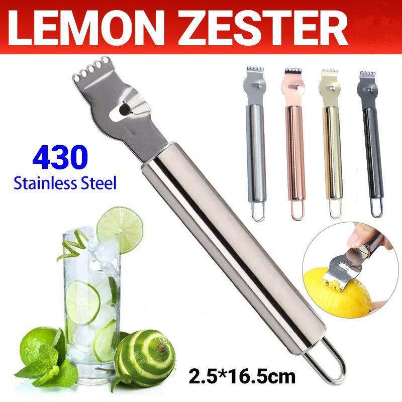Lemon Zester Grater Knife Tool Stainless Steel with Channel Garnish Citrus Lime - Silver