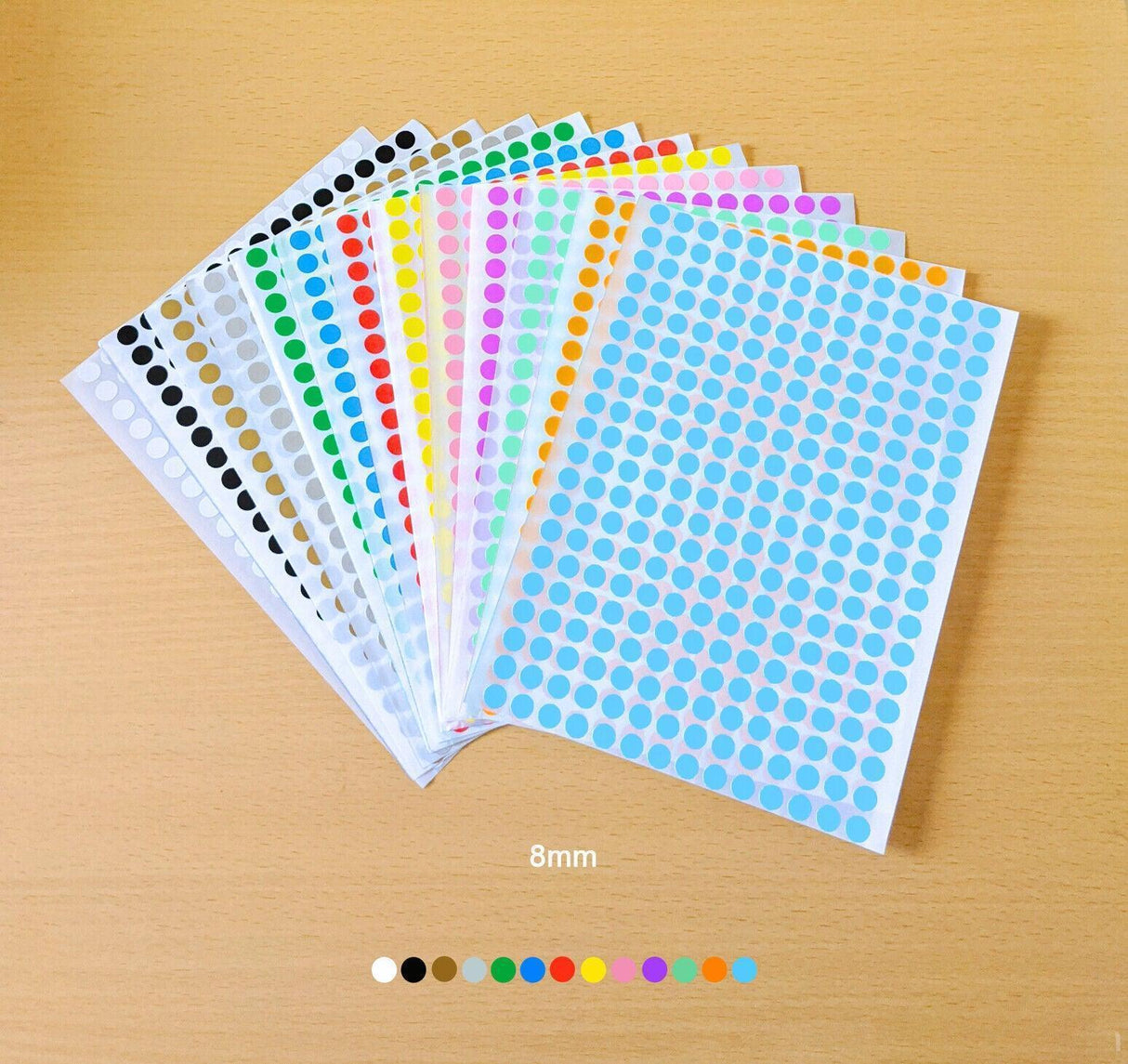 Green Assorted Sizes Colour Sticker Dots Adhesive Round Labels Circular Spot Scrapbook - 13mm*132 Dots