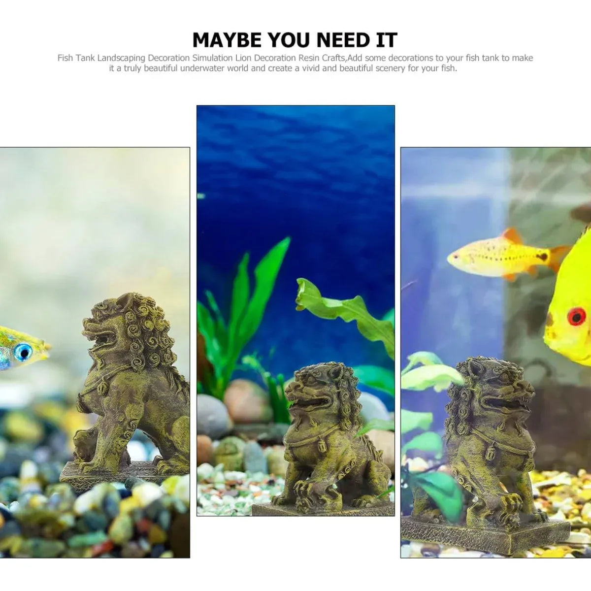 Resin Guardian Lion Statue Ornament Aquarium Decor Fish Tank Desktop Display
