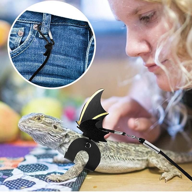 Lizard Harness Leash with Bat Wings Adjustable Reptile Lead for Bearded Dragons