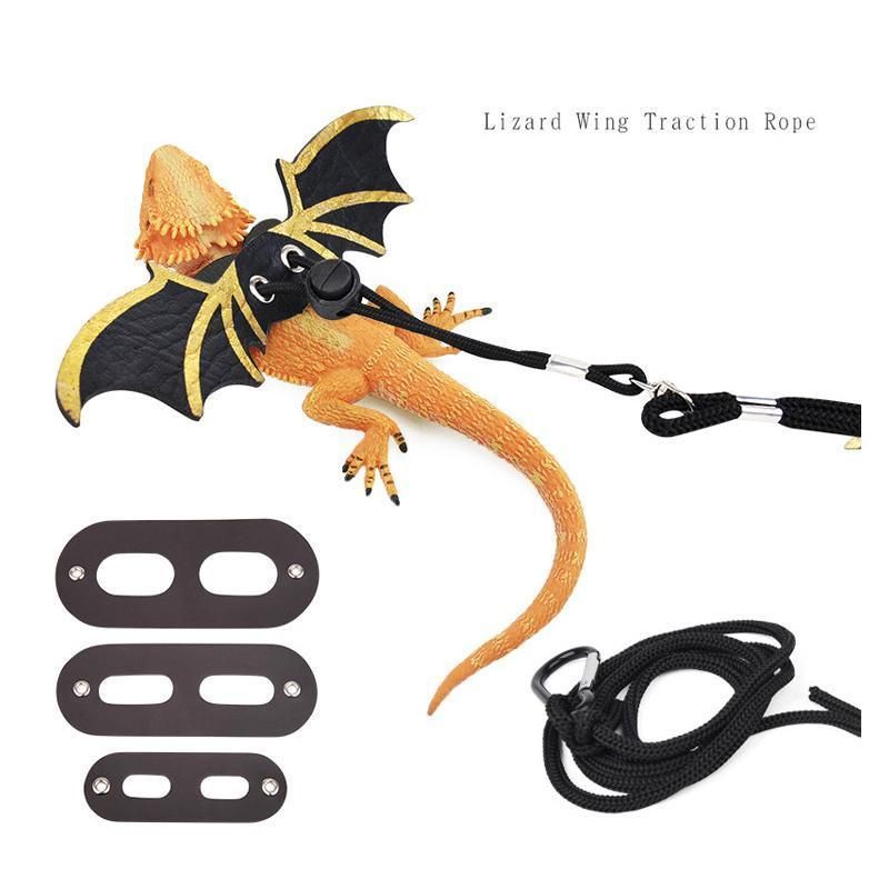 Lizard Harness Leash with Bat Wings Adjustable Reptile Lead for Bearded Dragons