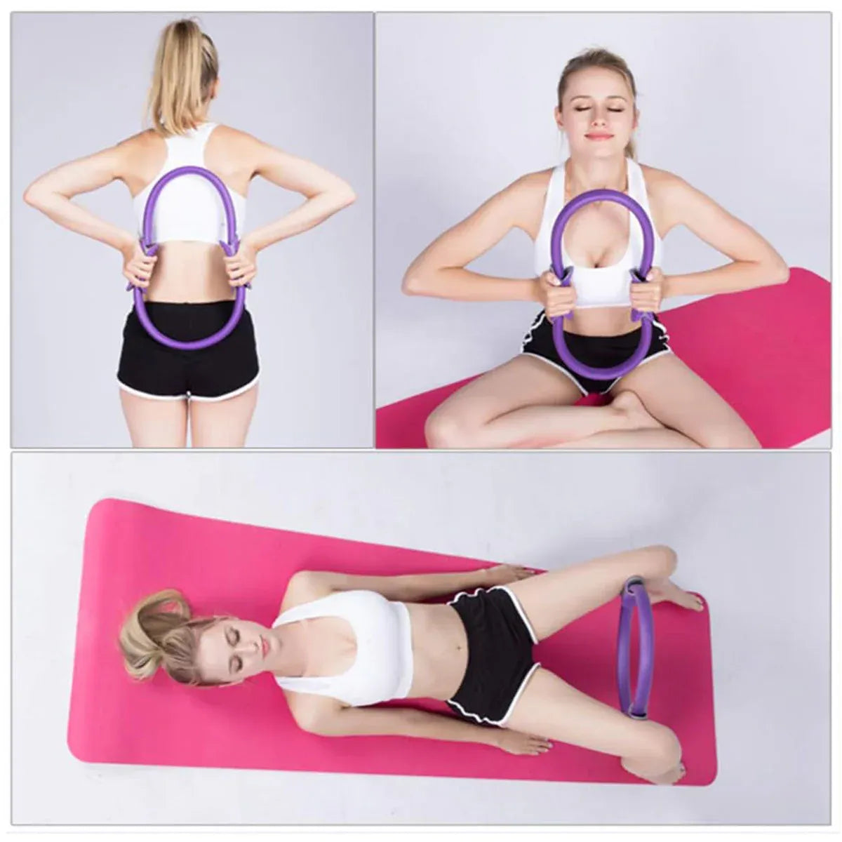 Multicolor Yoga Circle Crescent Handle Pilates Ring for Body Toning Exercise - Black
