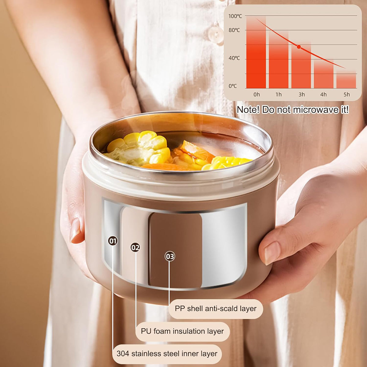 Lunch Box Food Container Thermal Warmer Hot Student Bento Insulated Soup Cup - 350ml